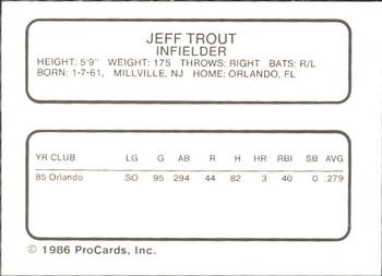 1986 ProCards Orlando Twins #21 Jeff Trout Back