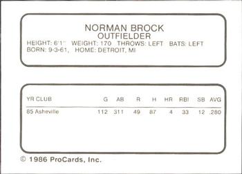 1986 ProCards Osceola Astros #NNO Norman Brock Back