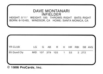1986 ProCards Palm Springs Angels #23 Dave Montanari Back
