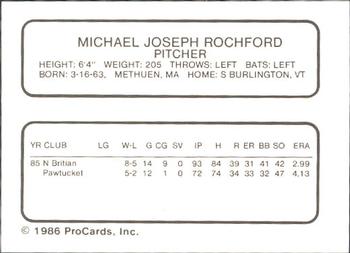 1986 ProCards Pawtucket Red Sox #NNO Mike Rochford Back