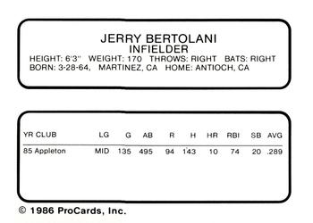 1986 ProCards Peninsula White Sox #5 Jerry Bertolani Back