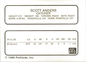 1986 ProCards Peoria Chiefs #NNO Scott Anders Back