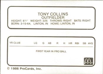 1986 ProCards Peoria Chiefs #NNO Tony Collins Back