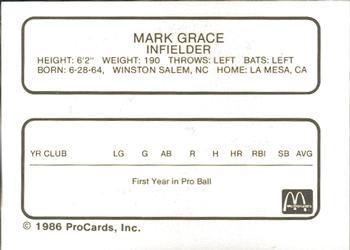 1986 ProCards Peoria Chiefs #NNO Mark Grace Back