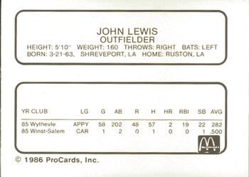 1986 ProCards Peoria Chiefs #NNO John Lewis Back