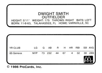 1986 ProCards Peoria Chiefs #NNO Dwight Smith Back
