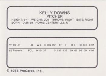 1986 ProCards Phoenix Firebirds #NNO Kelly Downs Back