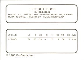 1986 ProCards Pittsfield Cubs #21 Jeff Rutledge Back