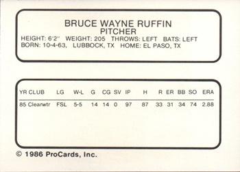 1986 ProCards Reading Phillies #23 Bruce Ruffin Back
