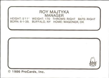 1986 ProCards Richmond Braves #13 Roy Majtyka Back
