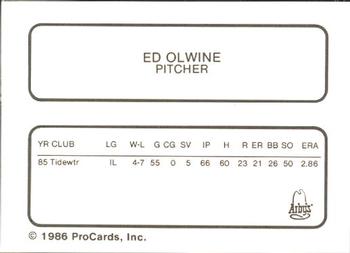1986 ProCards Richmond Braves #14 Ed Olwine Back