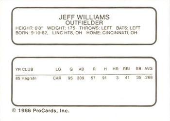 1986 ProCards Rochester Red Wings #NNO Jeff L. Williams Back