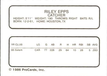 1986 ProCards Salem Red Birds #7 Riley Epps Back