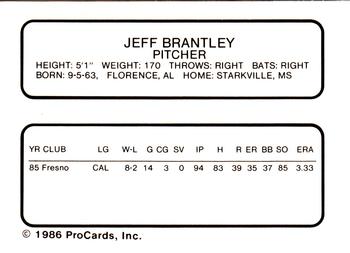 1986 ProCards Shreveport Captains #1 Jeff Brantley Back