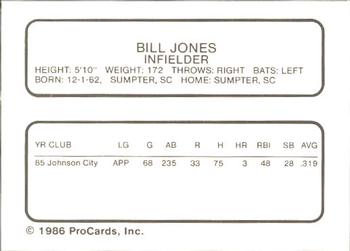 1986 ProCards St. Petersburg Cardinals #16 Bill Jones Back
