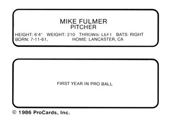 1986 ProCards Stockton Ports #9 Mike Fulmer Back