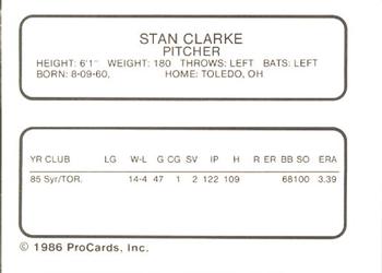 1986 ProCards Syracuse Chiefs #NNO Stan Clarke Back
