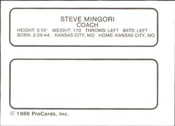 1986 ProCards Syracuse Chiefs #NNO Steve Mingori Back