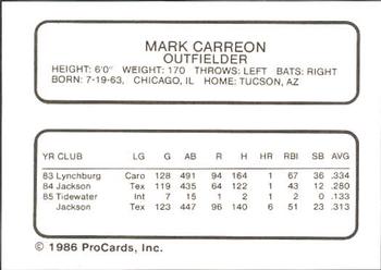 1986 ProCards Tidewater Tides (Mets Logo) #NNO Mark Carreon Back
