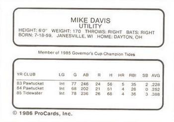 1986 ProCards Tidewater Tides (Mets Logo) #NNO Michael Davis Back