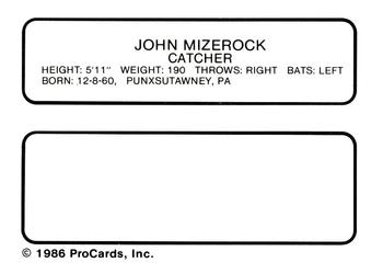 1986 ProCards Tucson Toros #15 John Mizerock Back