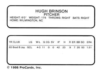 1986 ProCards Ventura Gulls #NNO Hugh Brinson Back