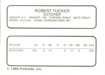 1986 ProCards Vero Beach Dodgers #25 Bob Tucker Back
