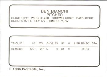 1986 ProCards Visalia Oaks #3 Ben Bianchi Back