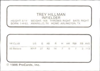 1986 ProCards Waterloo Indians #12 Trey Hillman Back