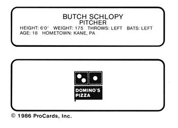 1986 ProCards Watertown Pirates #22 Butch Schlopy Back