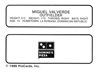 1986 ProCards Watertown Pirates #26 Miguel Valverde Back