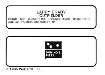 1986 ProCards Watertown Pirates #5 Lawrence Brady Back