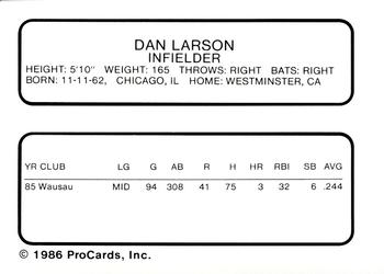 1986 ProCards Wausau Timbers #12 Dan Larson Back