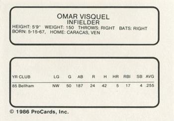 1986 ProCards Wausau Timbers #27 Omar Vizquel Back