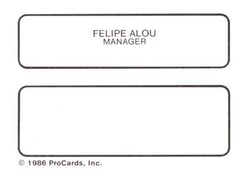 1986 ProCards West Palm Beach Expos #1 Felipe Alou Back