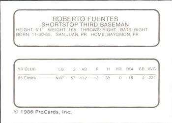 1986 ProCards Winter Haven Red Sox #NNO Roberto Fuentes Back