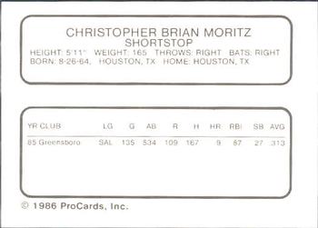 1986 ProCards Winter Haven Red Sox #NNO Chris Moritz Back