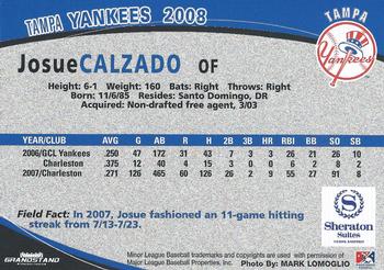 2008 Grandstand Tampa Yankees #7 Josue Calzado Back