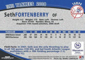 2008 Grandstand Tampa Yankees #11 Seth Fortenberry Back