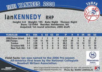 2008 Grandstand Tampa Yankees #17 Ian Kennedy Back