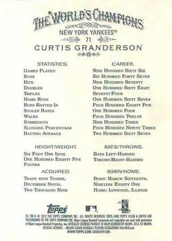 2012 Topps Allen & Ginter #71 Curtis Granderson Back