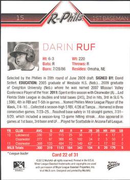 2012 MultiAd Reading Phillies #22 Darin Ruf Back