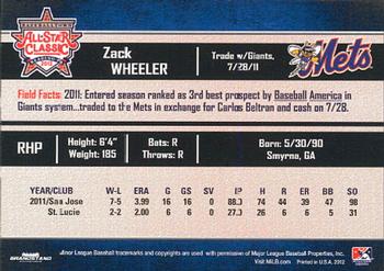 2012 Grandstand Eastern League All-Stars Eastern Division #NNO Zack Wheeler Back