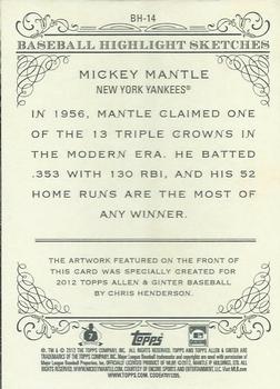 2012 Topps Allen & Ginter - Baseball Highlights Sketches #BH-14 Mickey Mantle Back