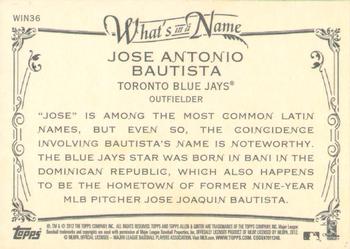 2012 Topps Allen & Ginter - What's in a Name? #WIN36 Jose Bautista Back
