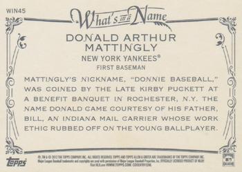 2012 Topps Allen & Ginter - What's in a Name? #WIN45 Don Mattingly Back