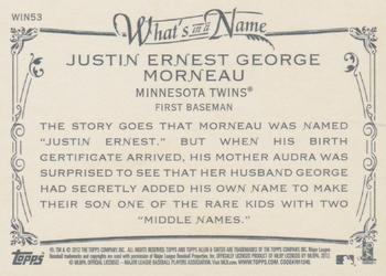 2012 Topps Allen & Ginter - What's in a Name? #WIN53 Justin Morneau Back