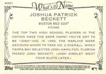 2012 Topps Allen & Ginter - What's in a Name? #WIN57 Josh Beckett Back