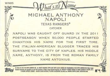 2012 Topps Allen & Ginter - What's in a Name? #WIN85 Mike Napoli Back