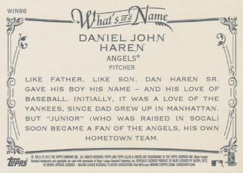 2012 Topps Allen & Ginter - What's in a Name? #WIN86 Dan Haren Back